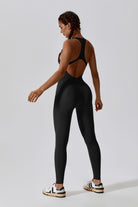 Black Workout Jumpsuit | Open Back Design & Built-In Bra By BOTA Official