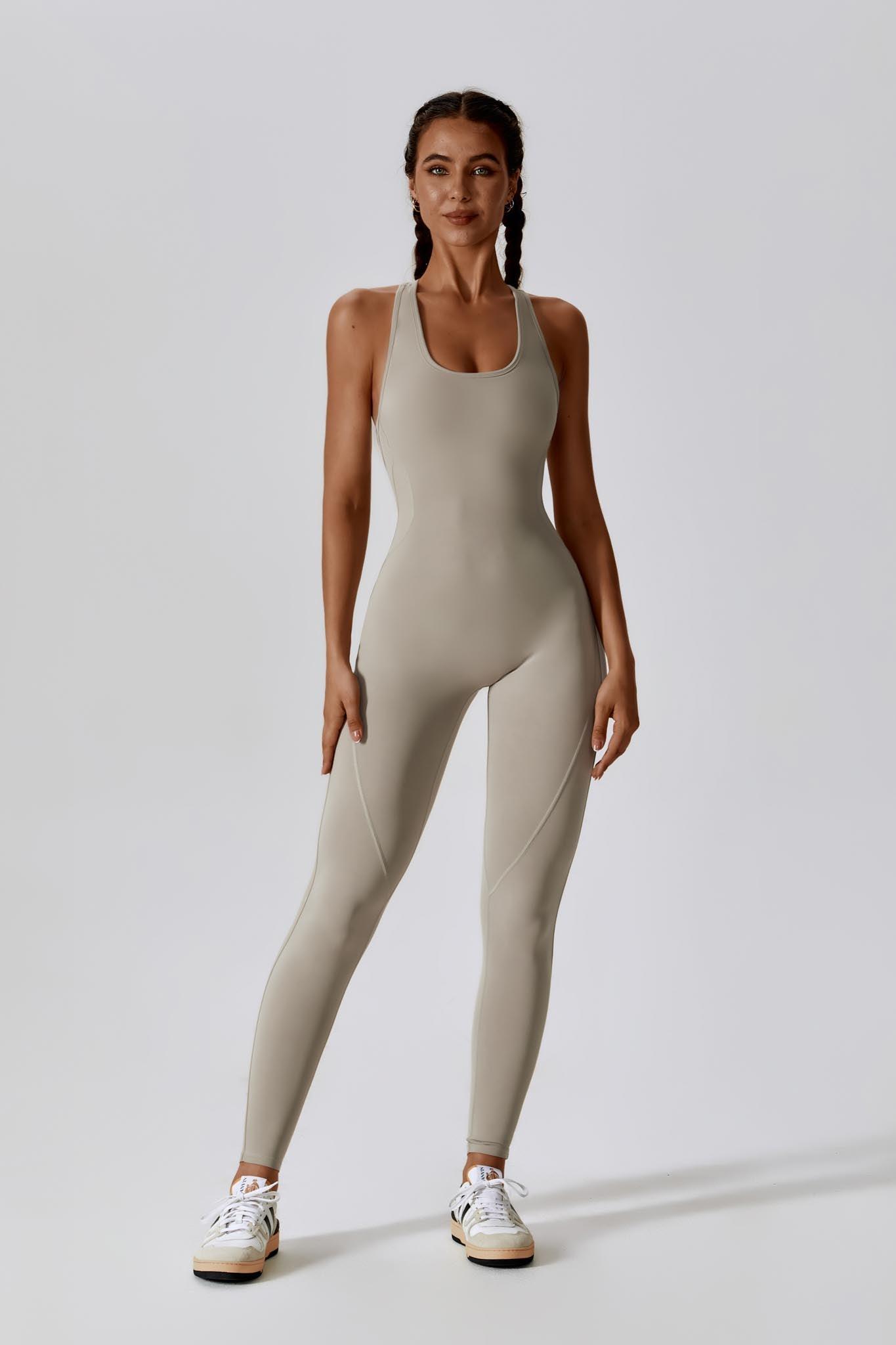 Amelia Nude Jumpsuit for Workout | Open Back & Built-In Bra By BOTA Official