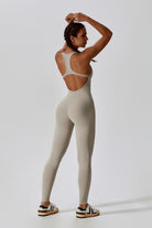 Amelia Nude Jumpsuit for Workout | Open Back & Built-In Bra By BOTA Official