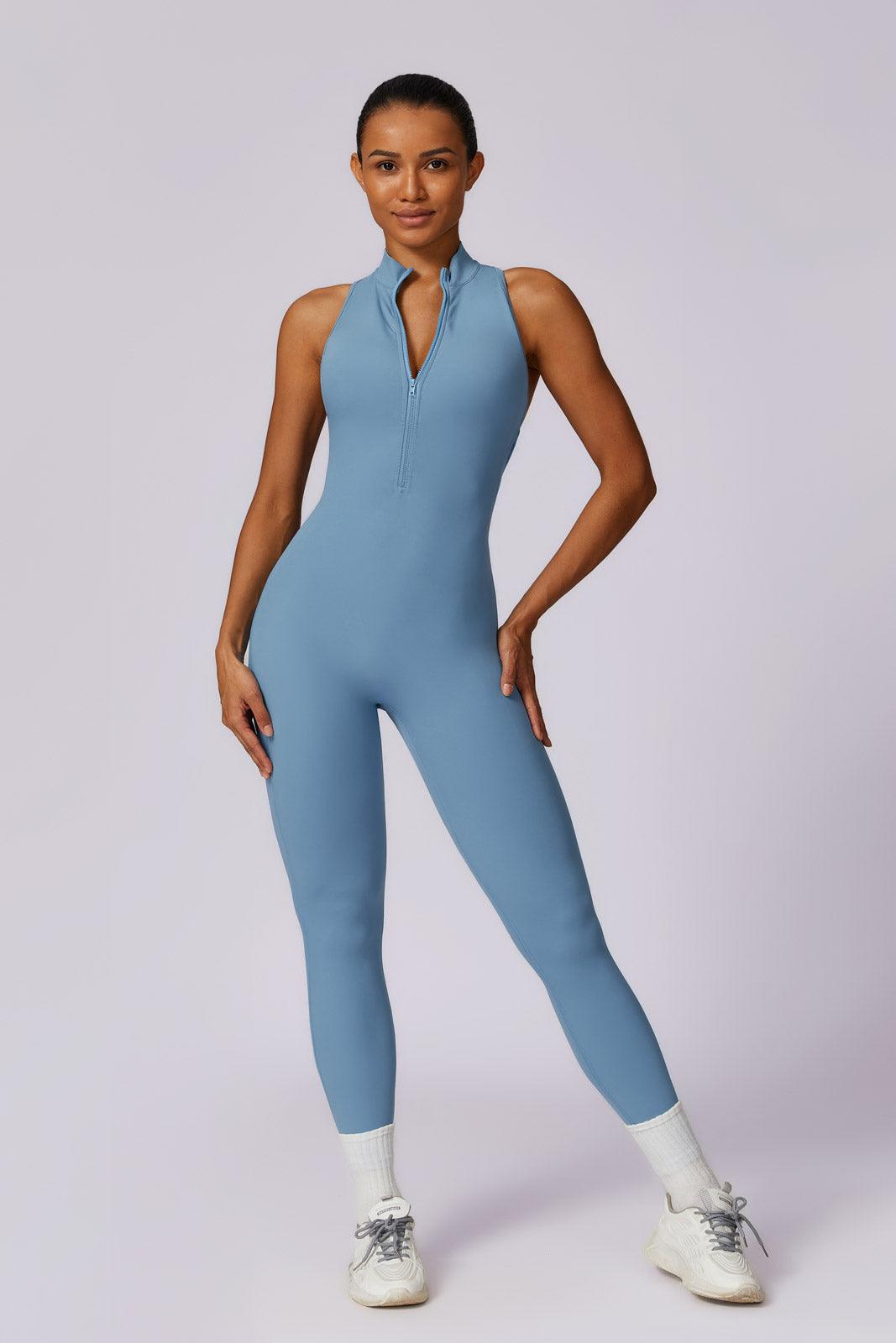 Anita Chambray Jumpsuit | High Neck Zip & Ruched Back Design By BOTA Official