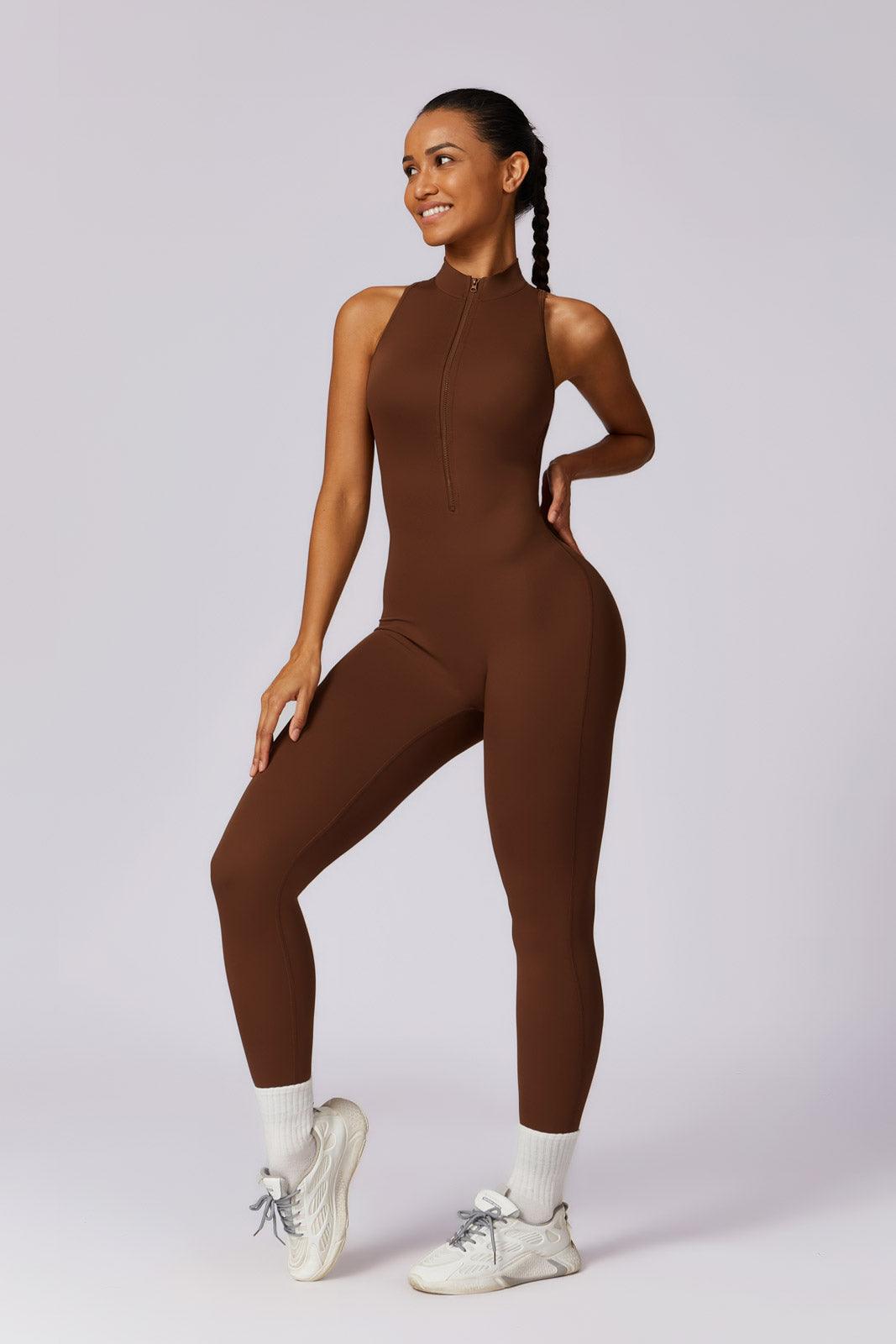 Comfortable Mocha Anita Jumpsuit with High Neck Stretch BOTA Official