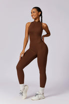 Comfortable Mocha Anita Jumpsuit with High Neck & Stretch By BOTA Official