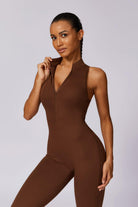 Comfortable Mocha Anita Jumpsuit with High Neck & Stretch By BOTA Official