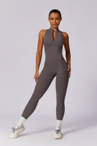 Anita Taupe Jumpsuit | High-Neck Zip Front & Ruched Back By BOTA Official