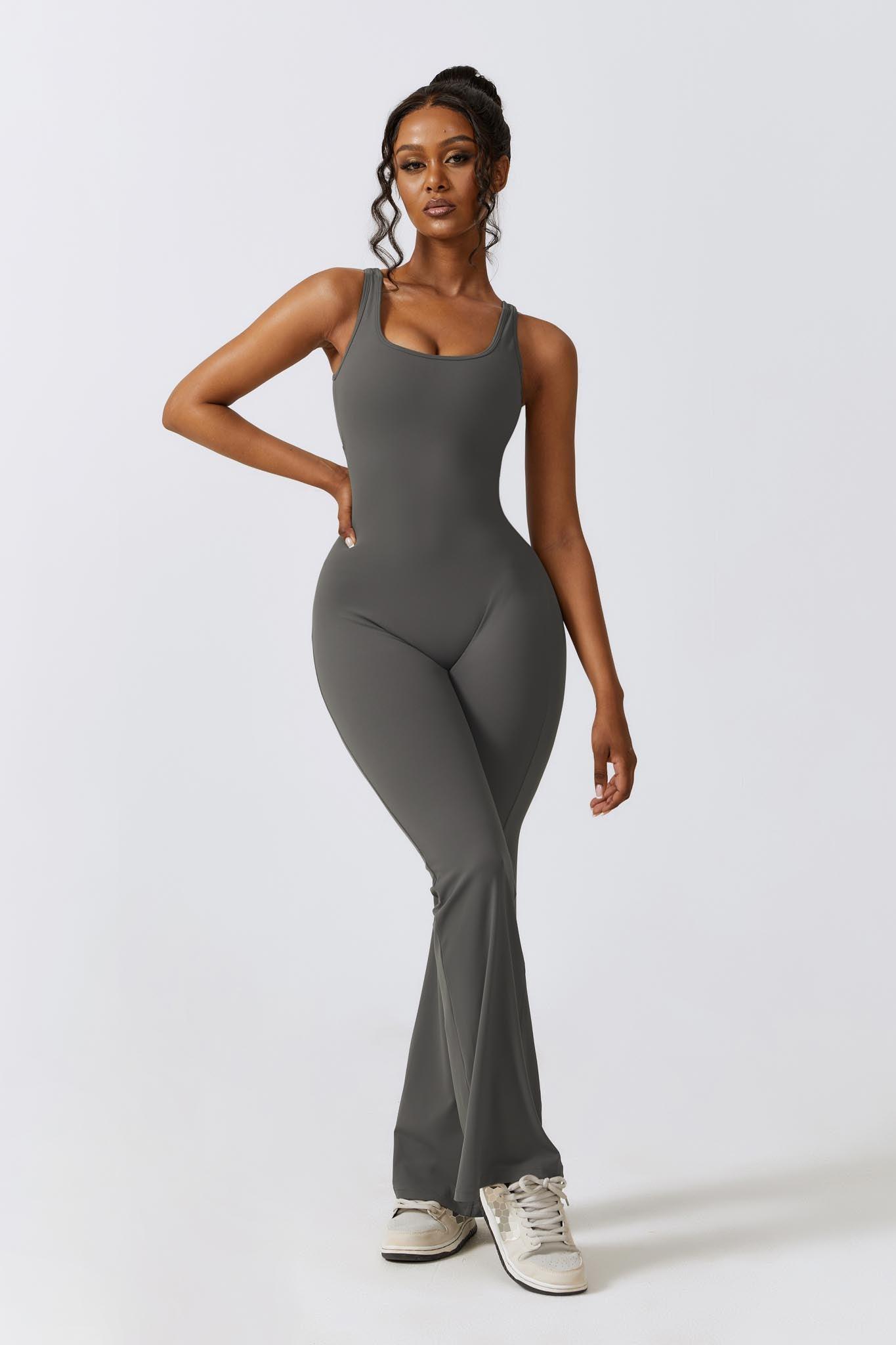 Gray Sleeveless Jumpsuit | Ruched Back & Removable Bra Padding By BOTA Official