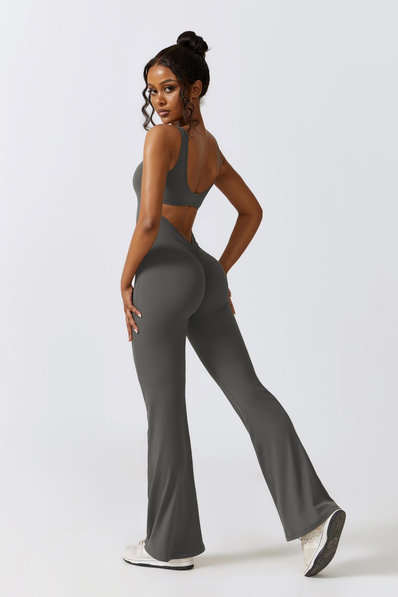 Gray Sleeveless Jumpsuit | Ruched Back & Removable Bra Padding By BOTA Official