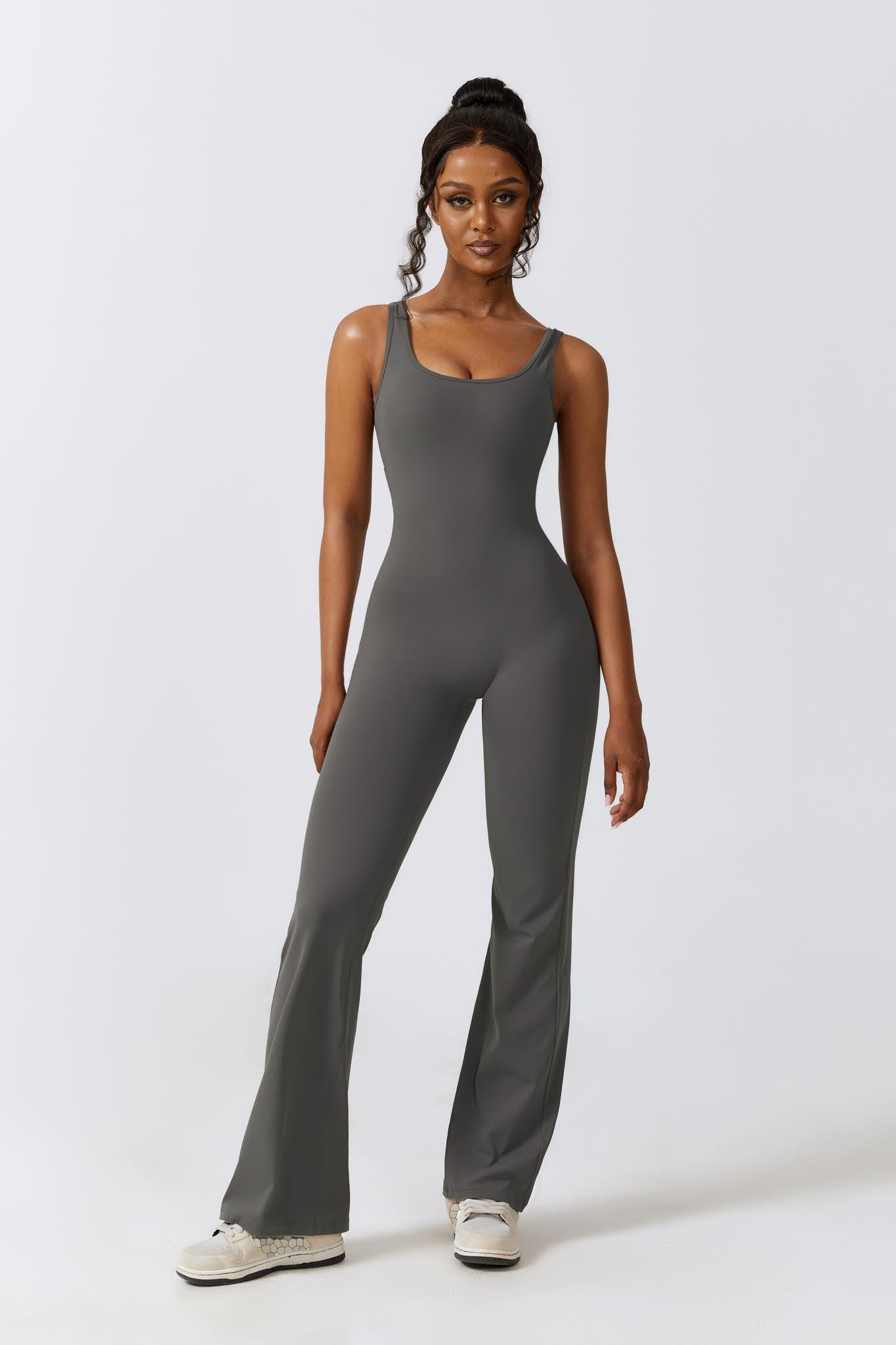 Gray Sleeveless Jumpsuit | Ruched Back & Removable Bra Padding By BOTA Official