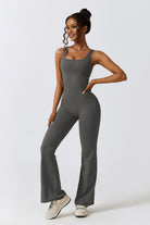 Gray Sleeveless Jumpsuit | Ruched Back & Removable Bra Padding By BOTA Official