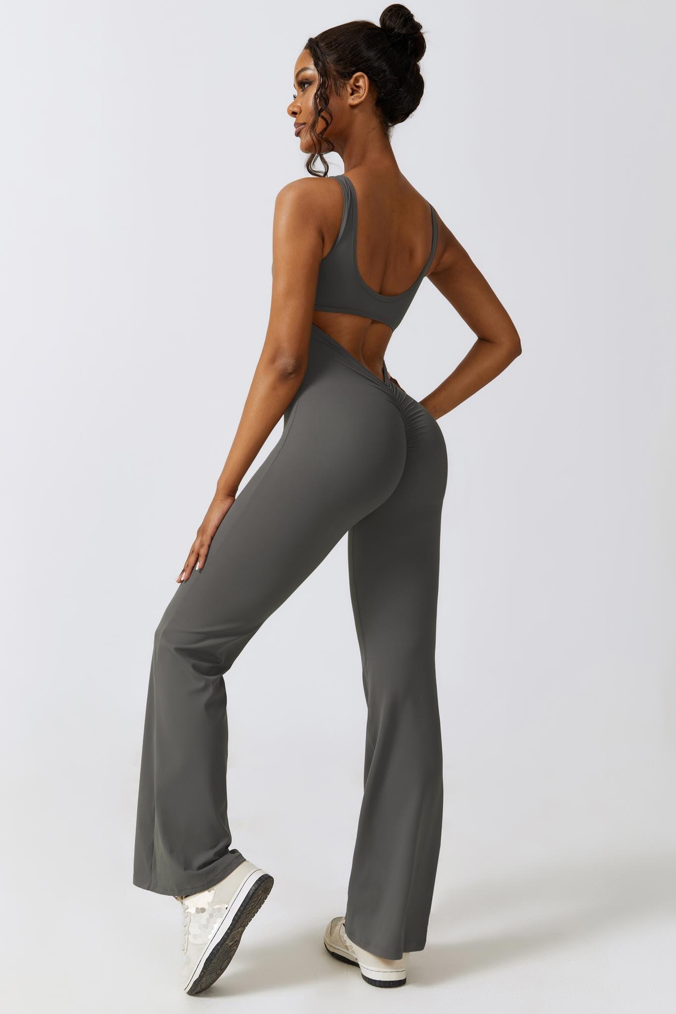 Gray Sleeveless Jumpsuit | Ruched Back & Removable Bra Padding By BOTA Official