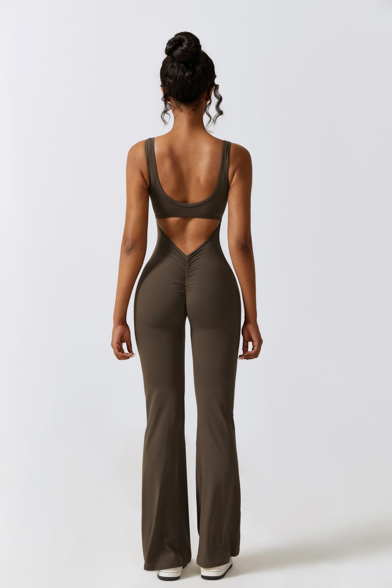 Mocha Jumpsuit | Ruched Back & Sleeveless Jumpsuit for Workout By BOTA Official