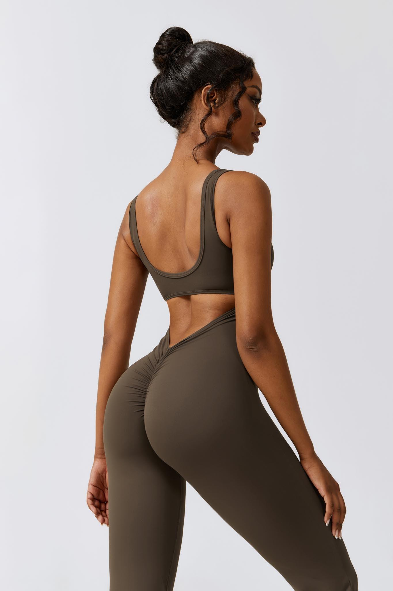 Mocha Jumpsuit | Ruched Back & Sleeveless Jumpsuit for Workout By BOTA Official