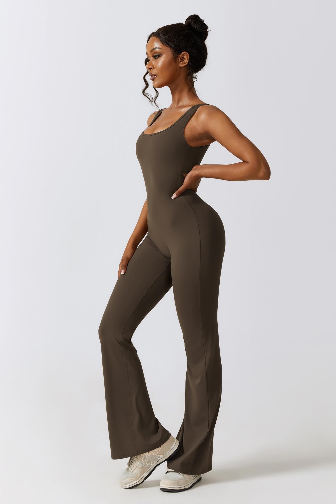 Mocha Jumpsuit | Ruched Back & Sleeveless Jumpsuit for Workout By BOTA Official