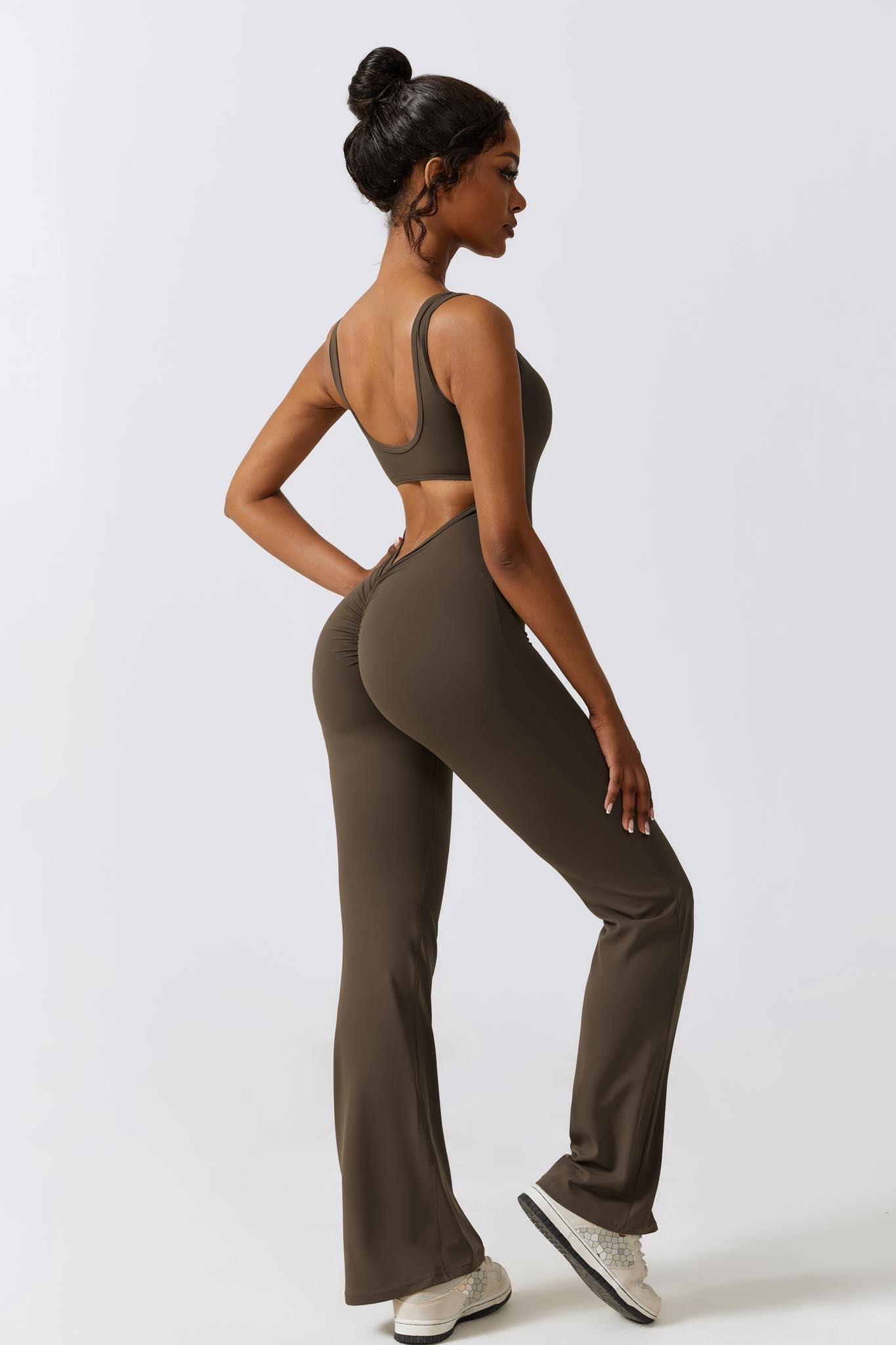 Mocha Jumpsuit | Ruched Back & Sleeveless Jumpsuit for Workout By BOTA Official