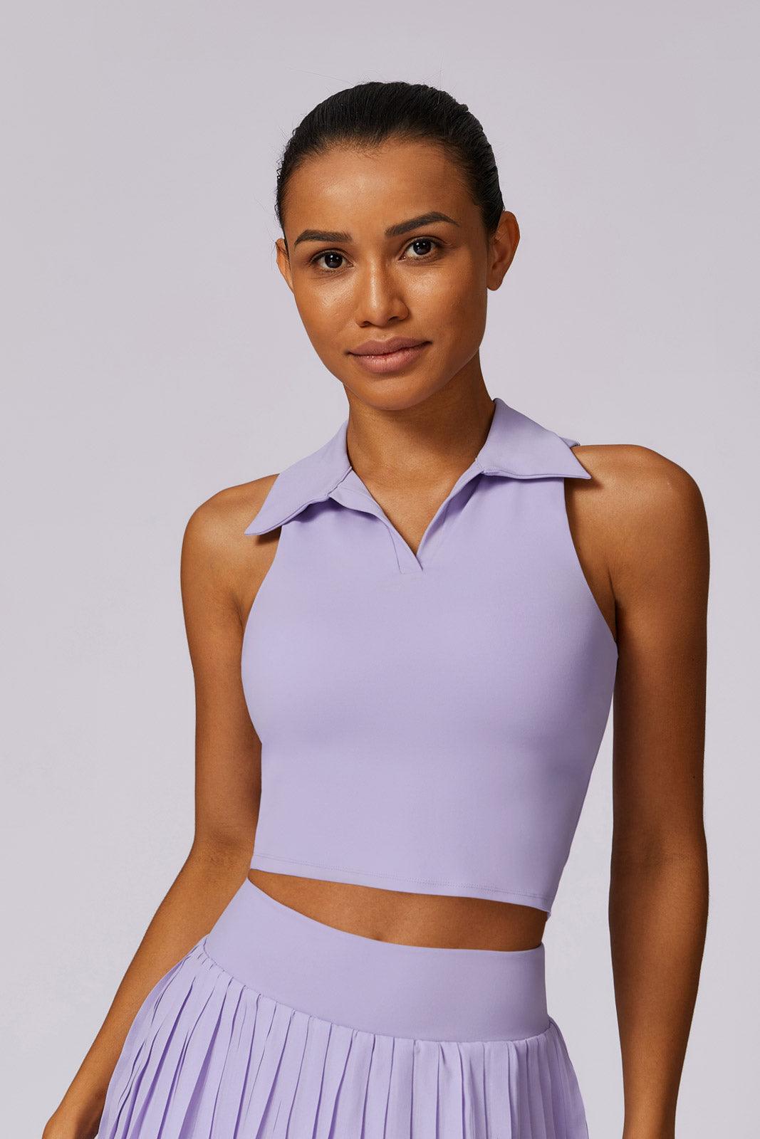 Lavender Sleeveless Crop Top with Four-Way Stretch By BOTA Official