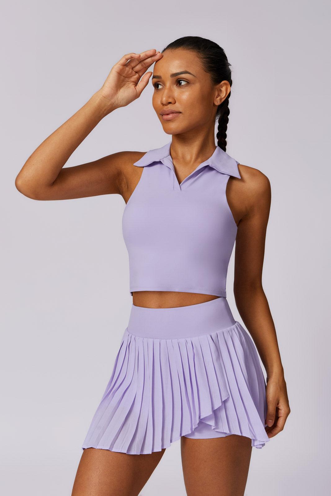 Lavender Sleeveless Crop Top with Four-Way Stretch By BOTA Official