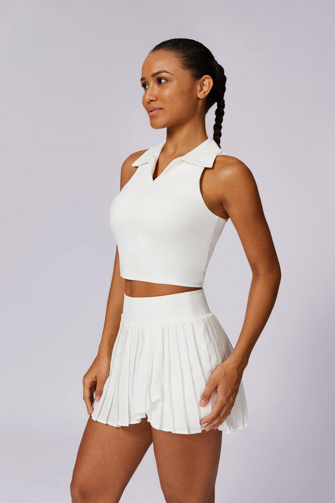 Stretchy White Crop Top with Classic POLO Collar Design By BOTA Official