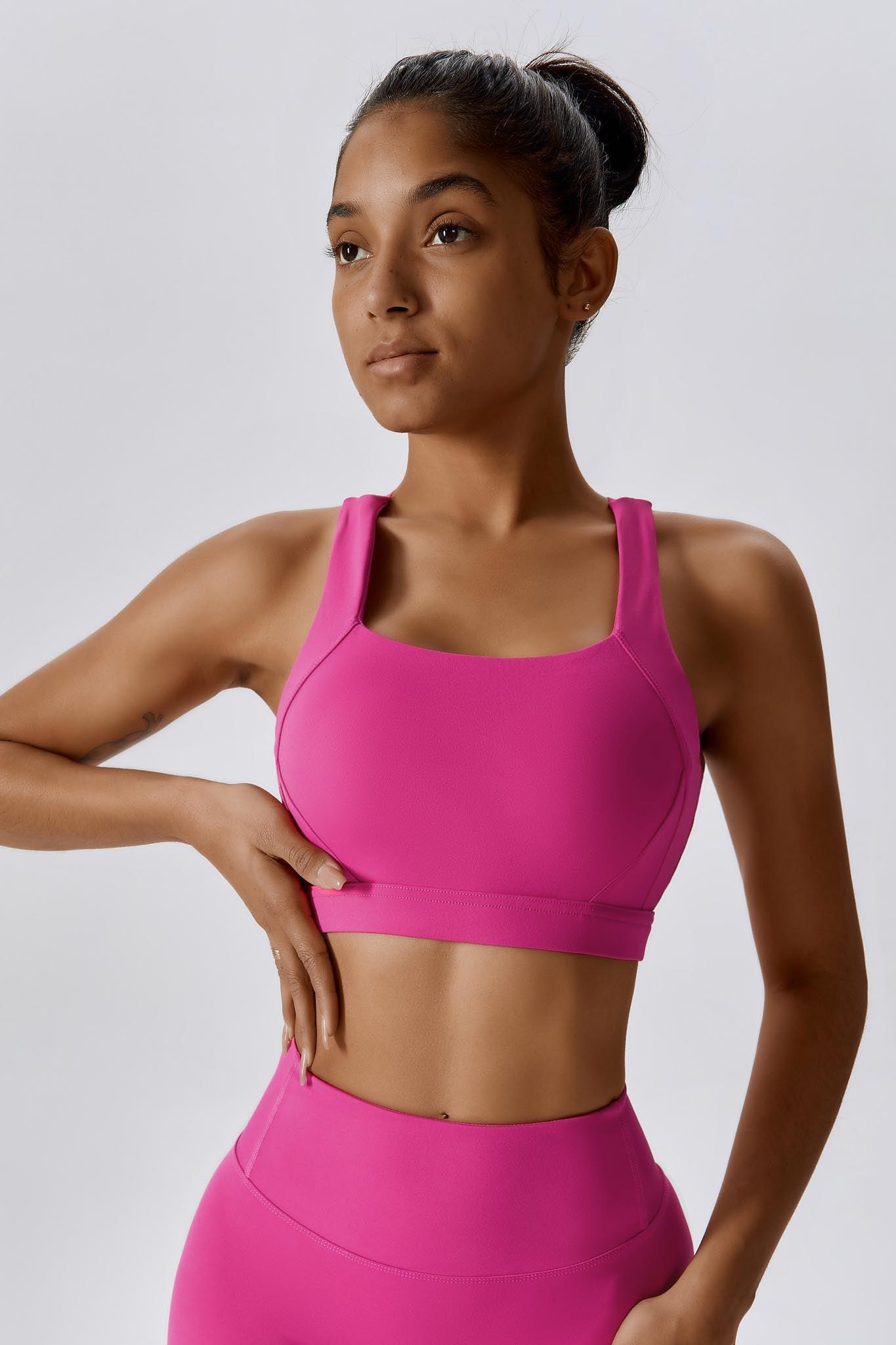 Stylish Magenta Sports Bra with Supportive Cross-Back Design by BOTA Official