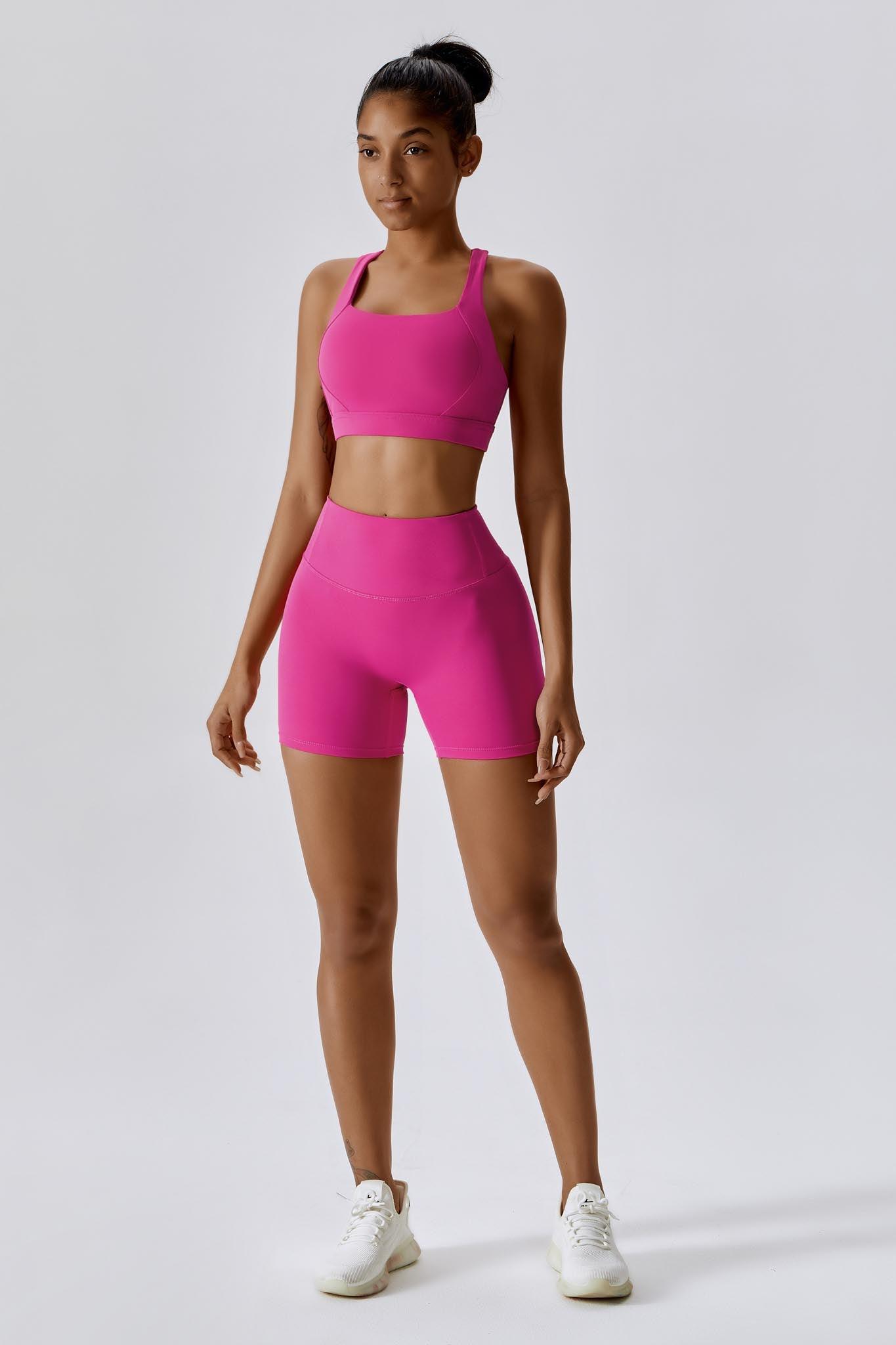 Stylish Magenta Sports Bra with Supportive Cross-Back Design by BOTA Official