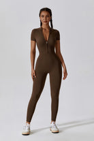 Brown Soft & Stylish Short Sleeve Jumpsuit | Workout Comfort By BOTA Official