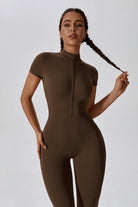 Brown Soft & Stylish Short Sleeve Jumpsuit | Workout Comfort By BOTA Official