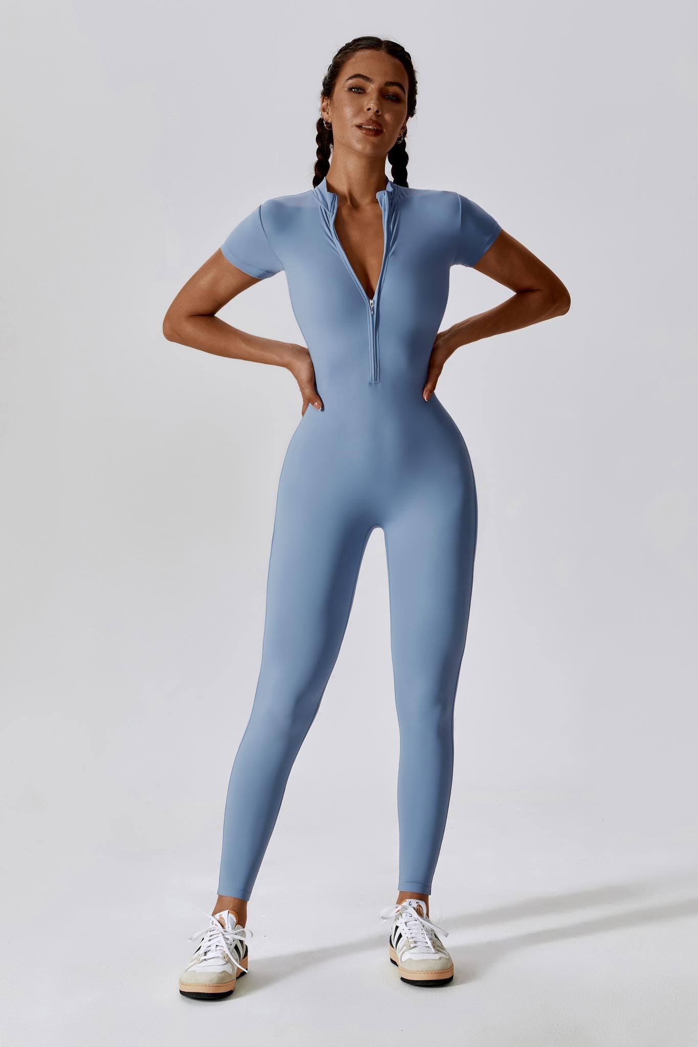 Chambray Jumpsuit | Short Sleeve & High Neck Zipper Jumpsuit – BOTA ...