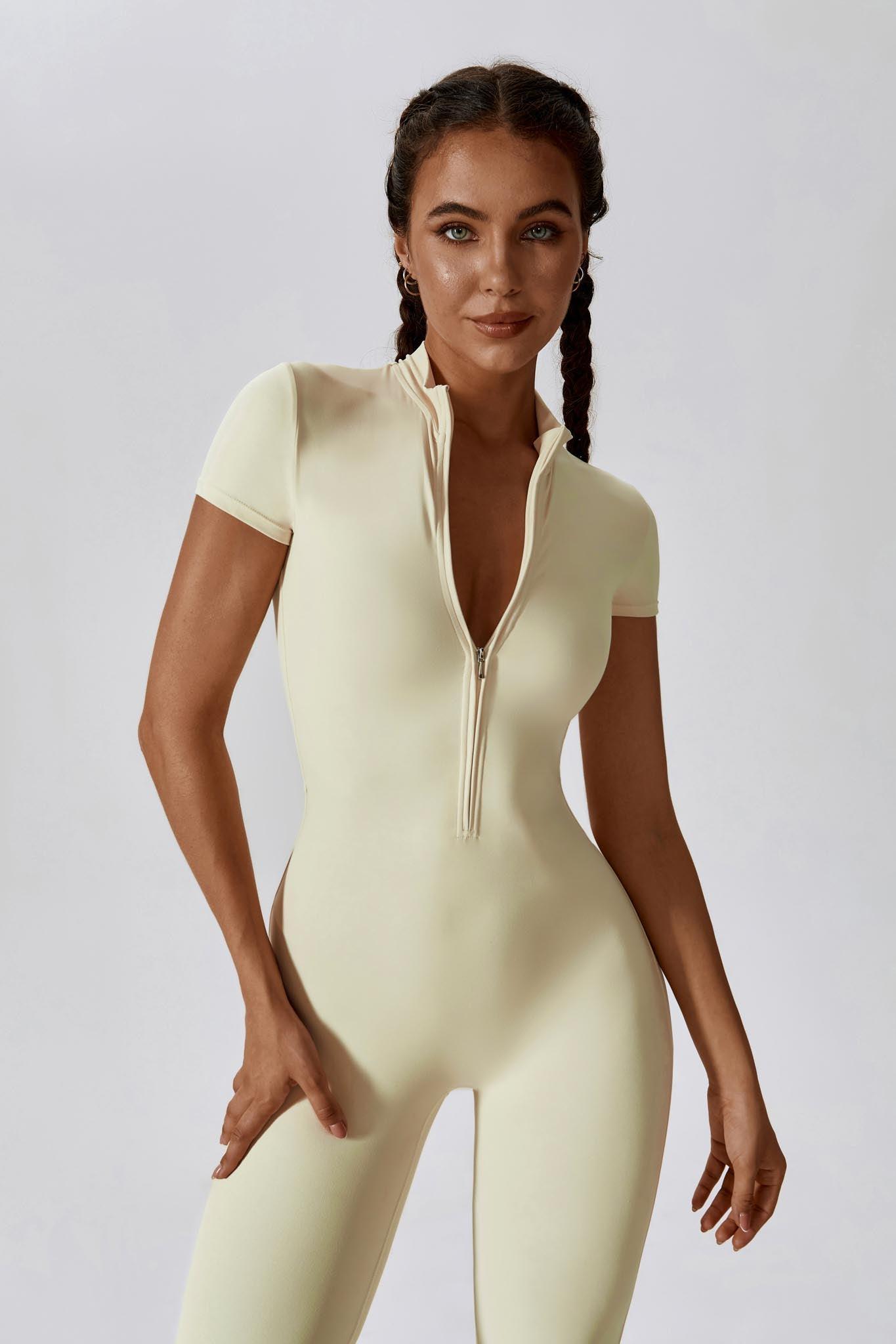 Effortless Cream Hailey Jumpsuit with High Neck & Comfort Back By BOTA Official