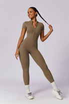 Comfy High-Neck Nude Jumpsuit with Short Sleeves By BOTA Official