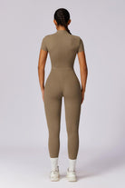 Comfy High-Neck Nude Jumpsuit with Short Sleeves By BOTA Official