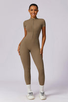 Comfy High-Neck Nude Jumpsuit with Short Sleeves By BOTA Official