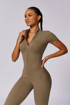 Comfy High-Neck Nude Jumpsuit with Short Sleeves By BOTA Official