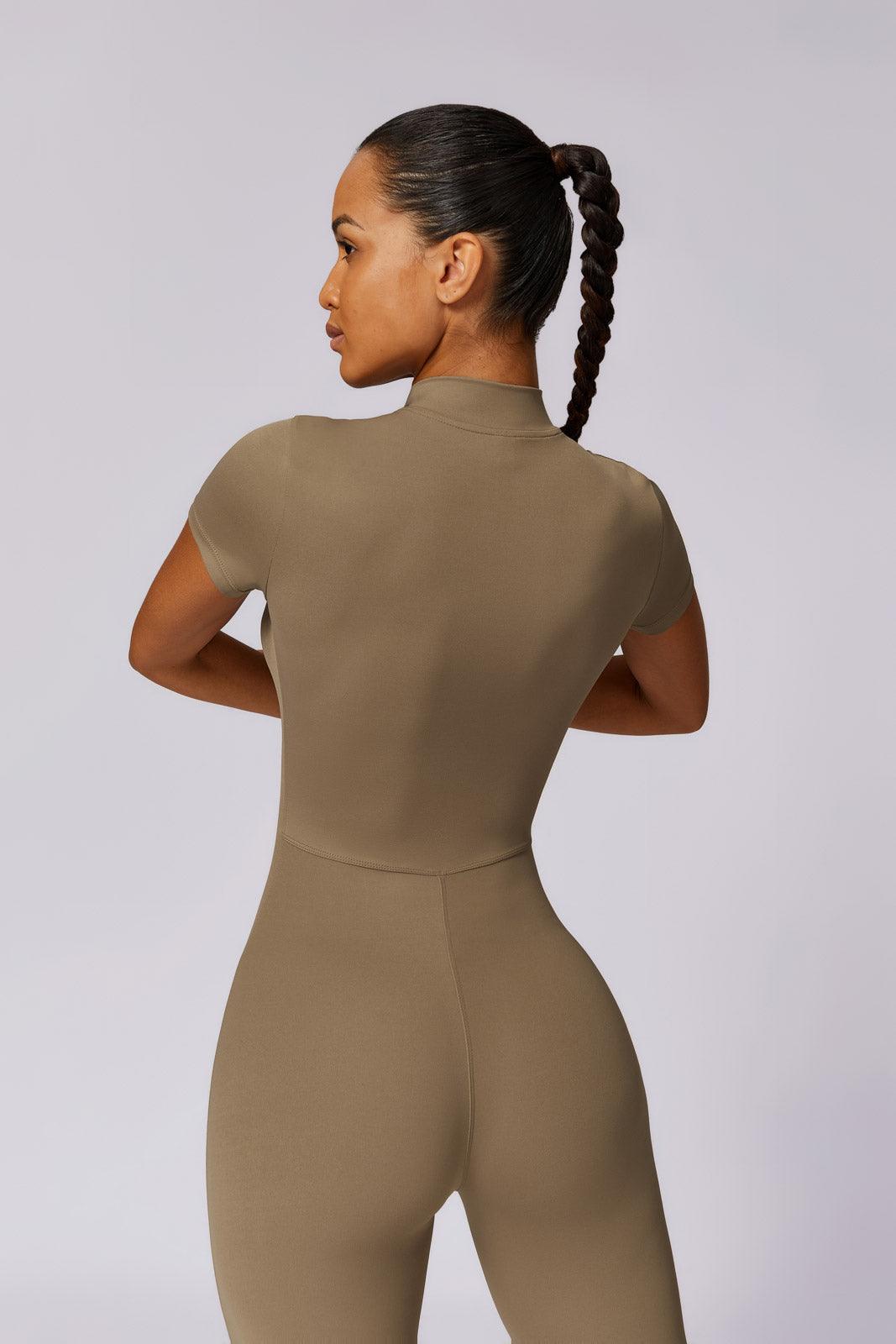 Comfy High-Neck Nude Jumpsuit with Short Sleeves By BOTA Official