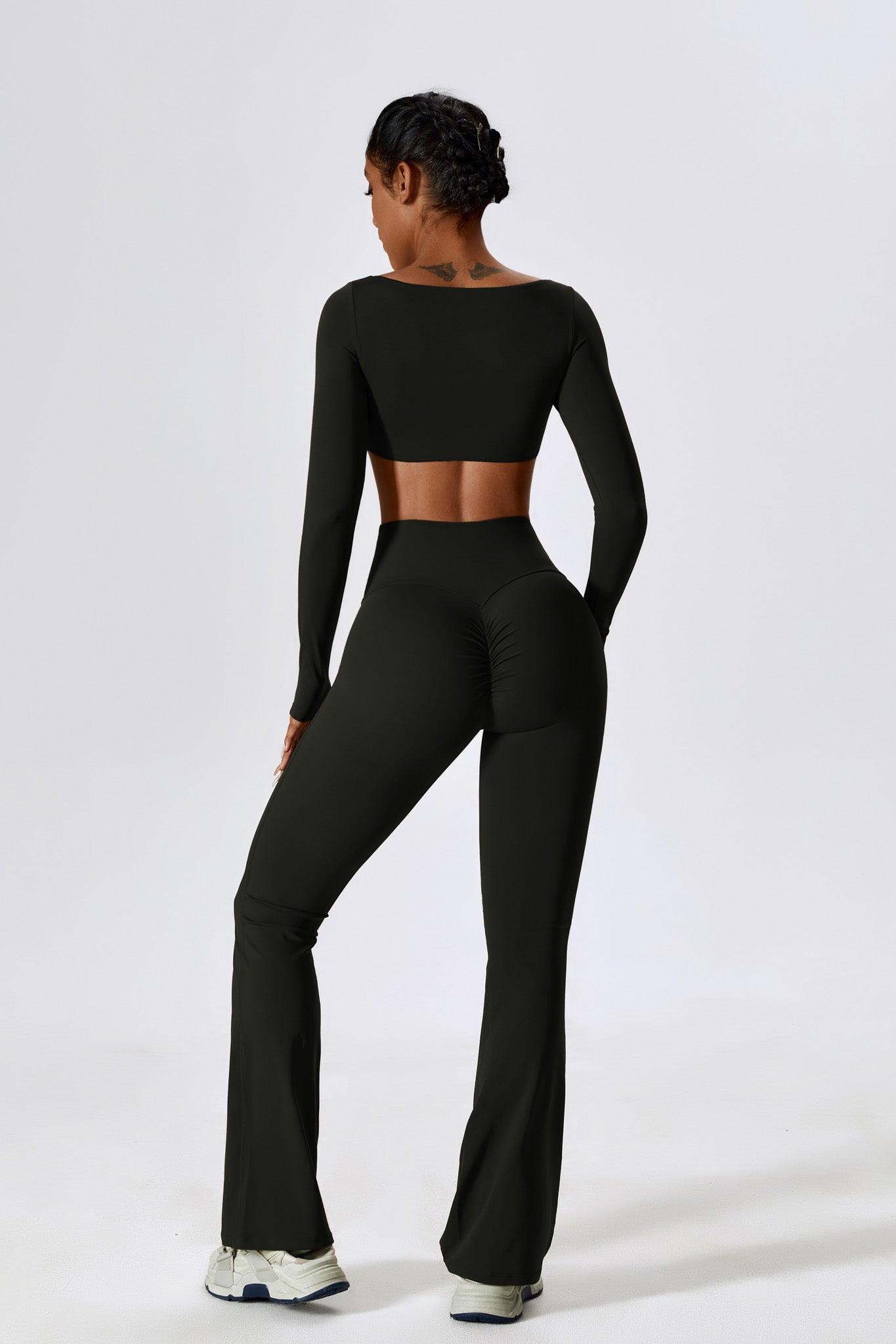 Black Long Sleeve Crop Top with Comfortable Nylon By BOTA Official