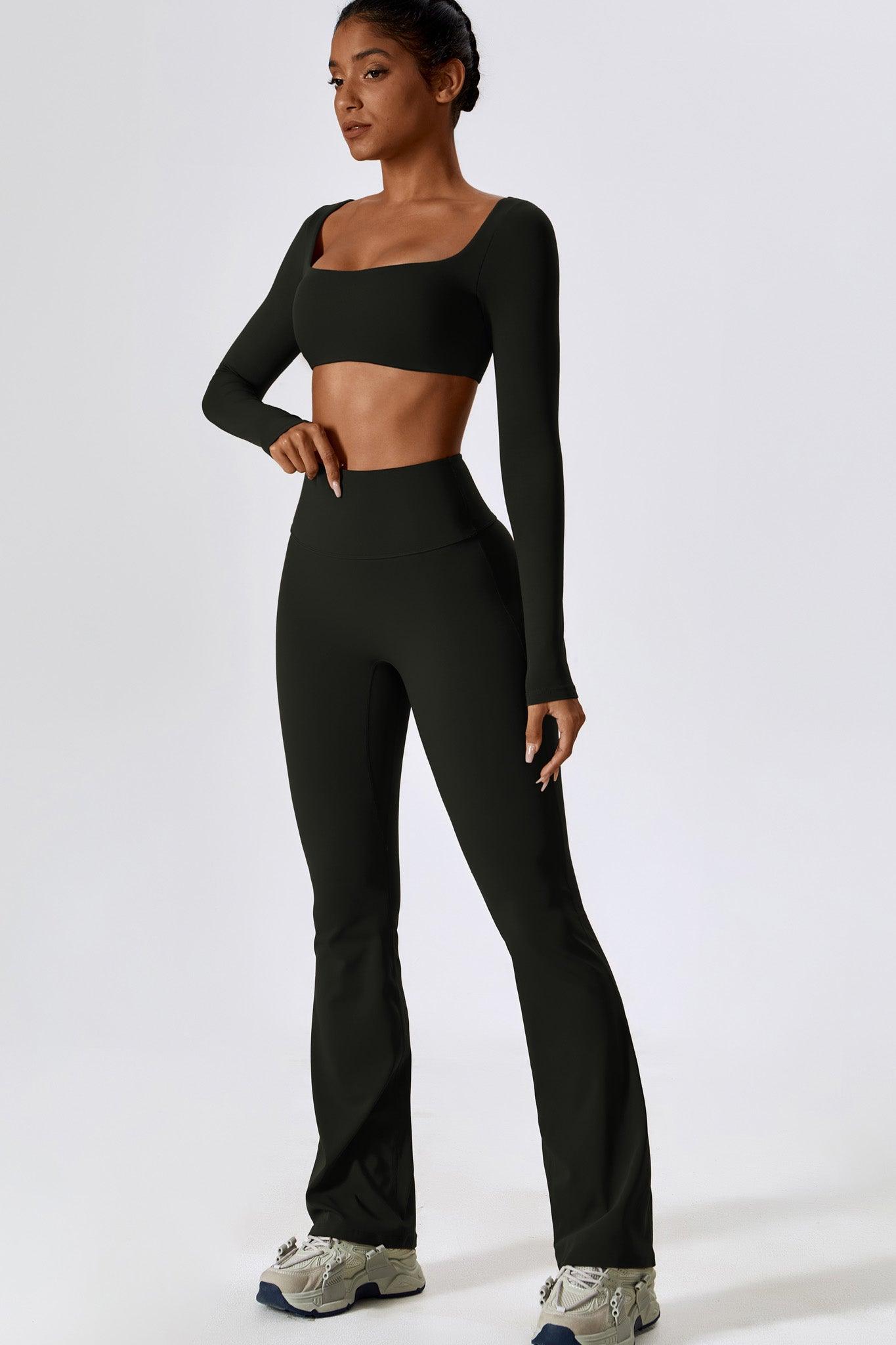 Black Long Sleeve Crop Top with Comfortable Nylon By BOTA Official