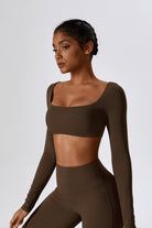 Long Sleeve Brown Crop Top with Fit and Comfy Nylon Fabric By BOTA Official