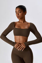 Long Sleeve Brown Crop Top with Fit and Comfy Nylon Fabric By BOTA Official