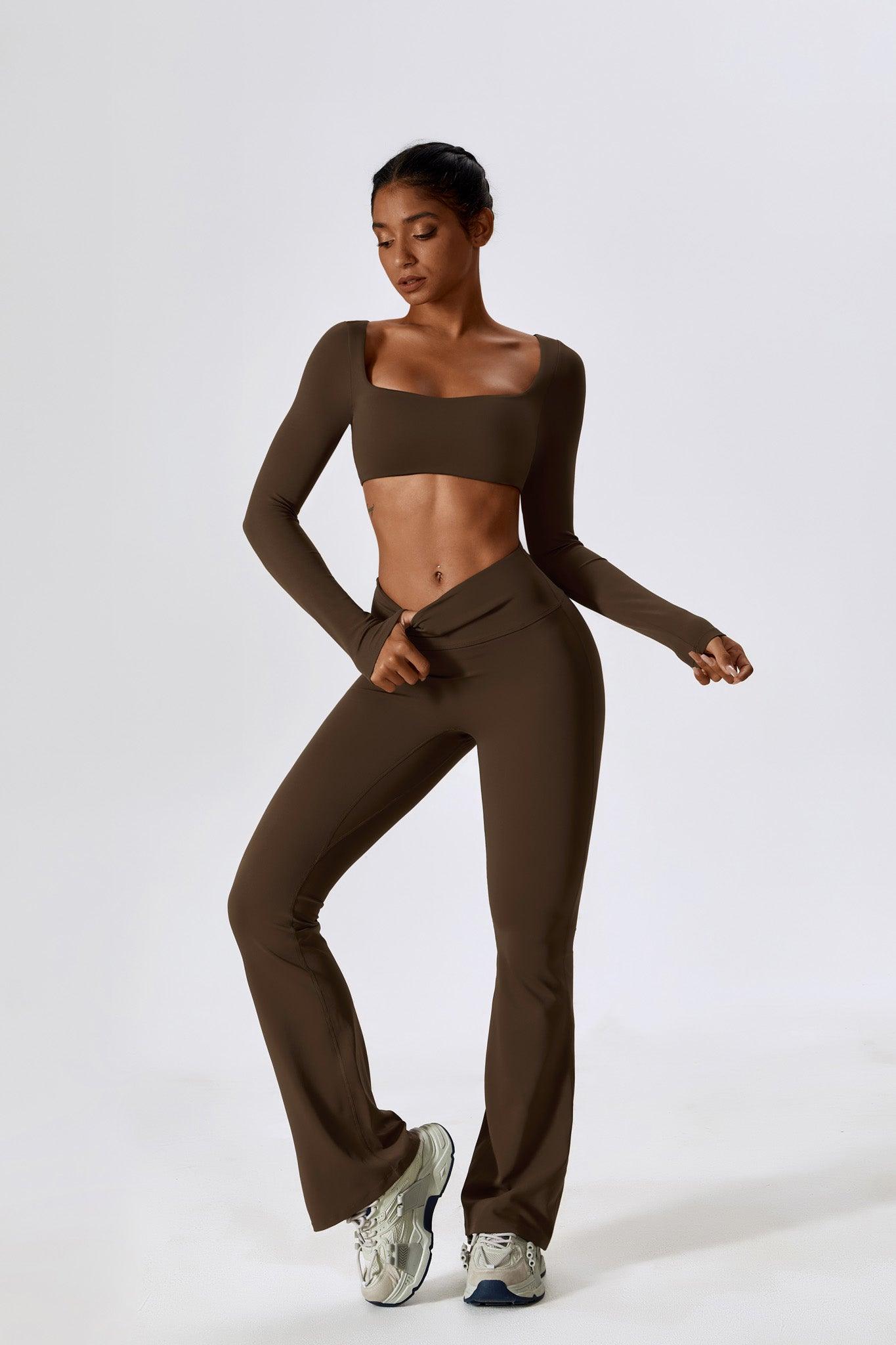 Long Sleeve Brown Crop Top with Fit and Comfy Nylon Fabric By BOTA Official