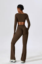 Long Sleeve Brown Crop Top with Fit and Comfy Nylon Fabric By BOTA Official