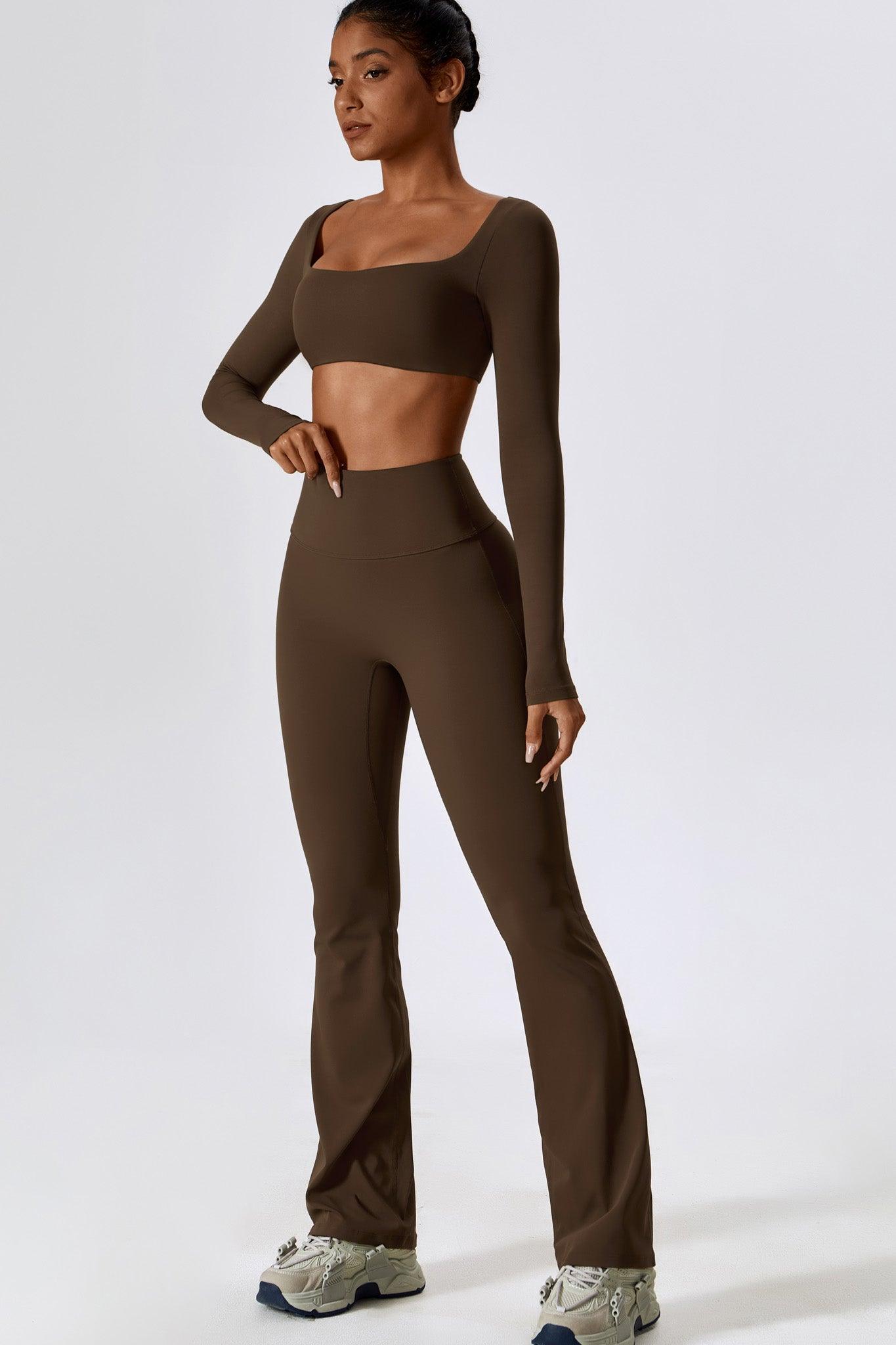 Long Sleeve Brown Crop Top with Fit and Comfy Nylon Fabric By BOTA Official