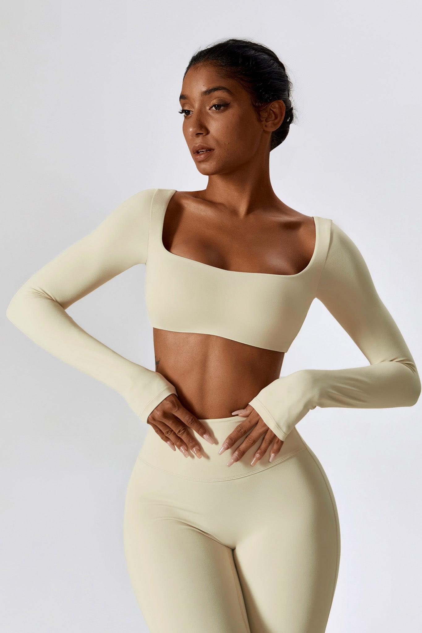 Long Sleeve Cream Crop Top with Short Mid-Chest By BOTA Official