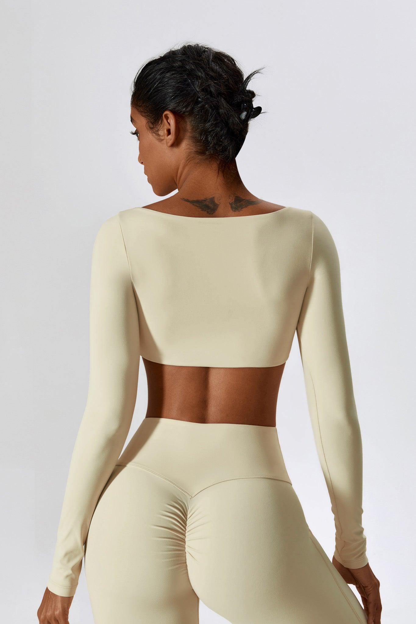 Long Sleeve Cream Crop Top with Short Mid-Chest By BOTA Official