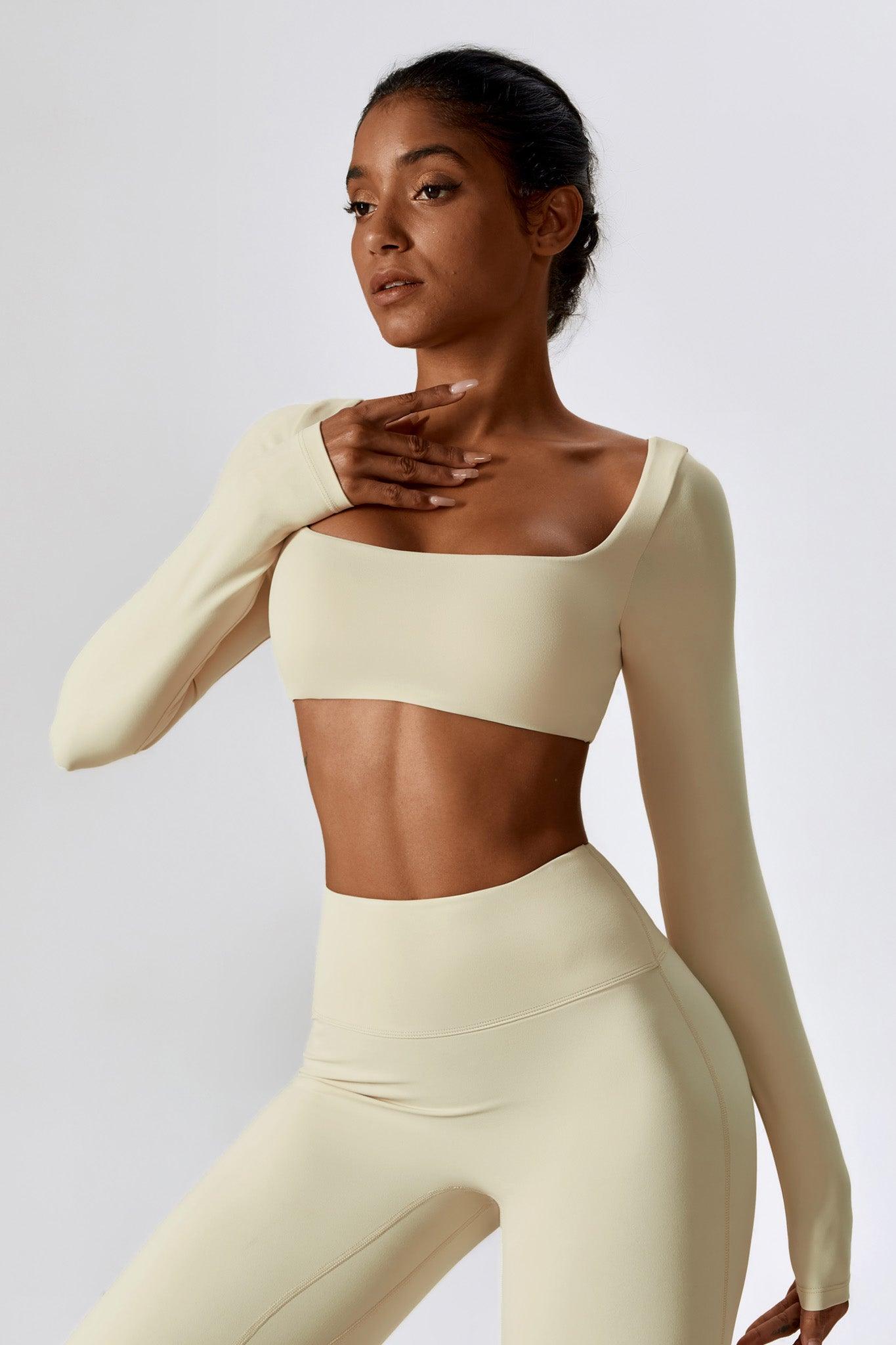 Long Sleeve Cream Crop Top with Short Mid-Chest By BOTA Official