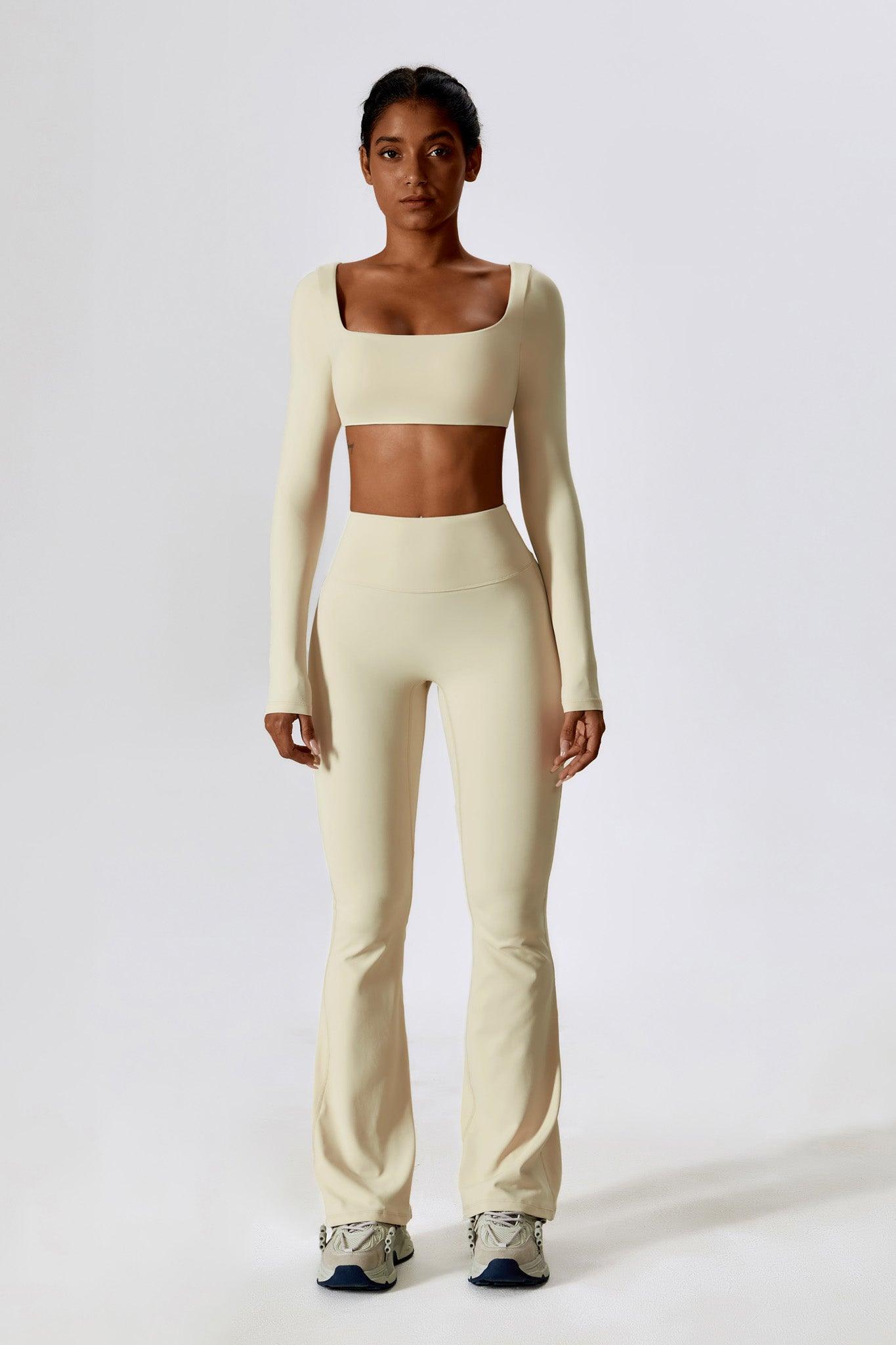 Long Sleeve Cream Crop Top with Short Mid-Chest By BOTA Official