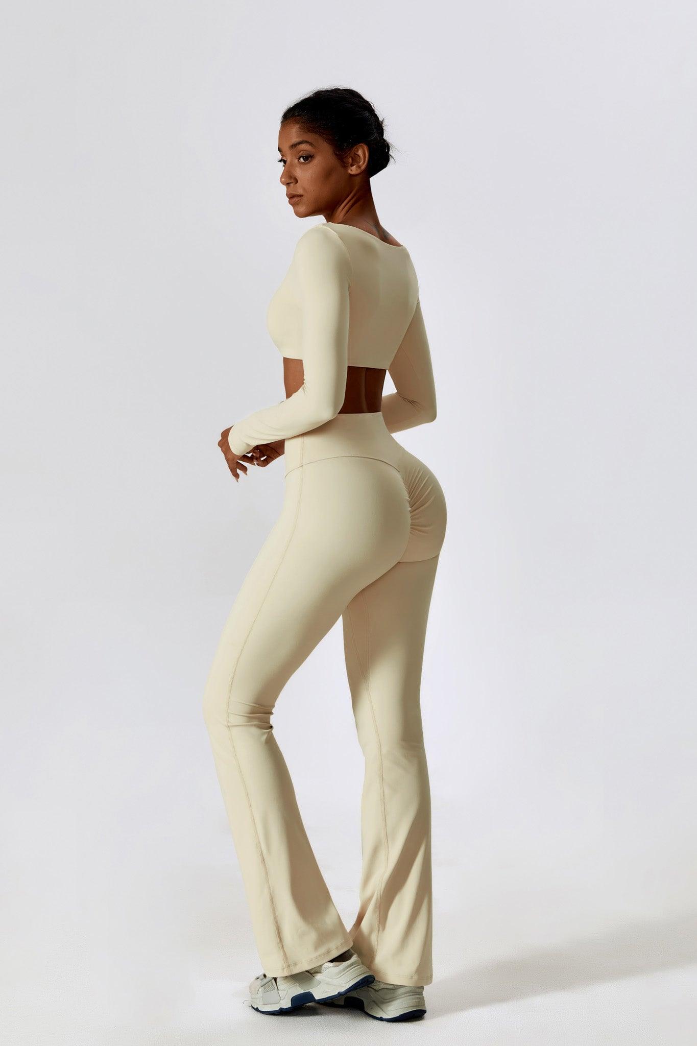 Long Sleeve Cream Crop Top with Short Mid-Chest By BOTA Official