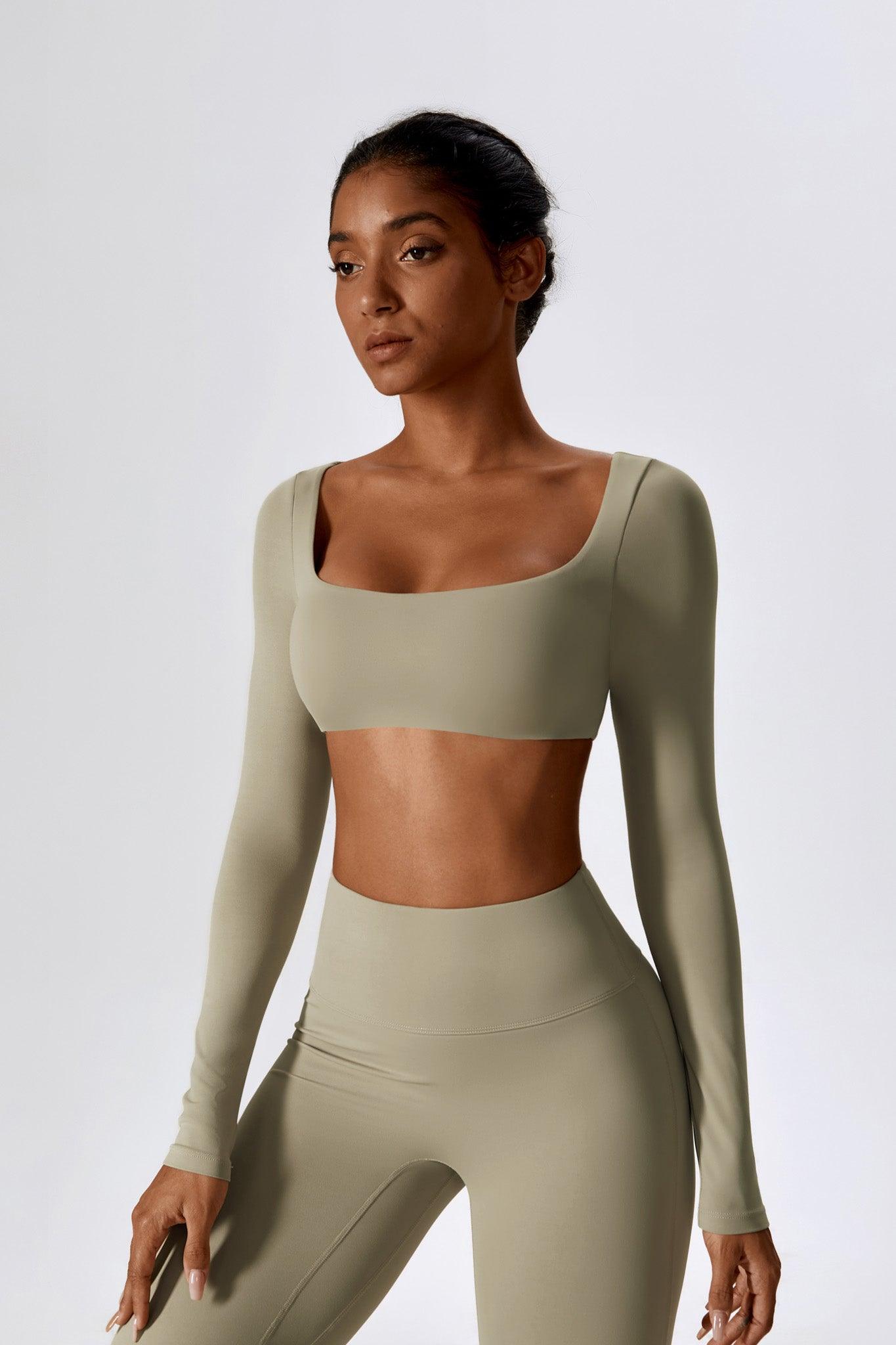 Nude Short Mid-Chest Crop Top with Comfortable Long Sleeves By BOTA Official