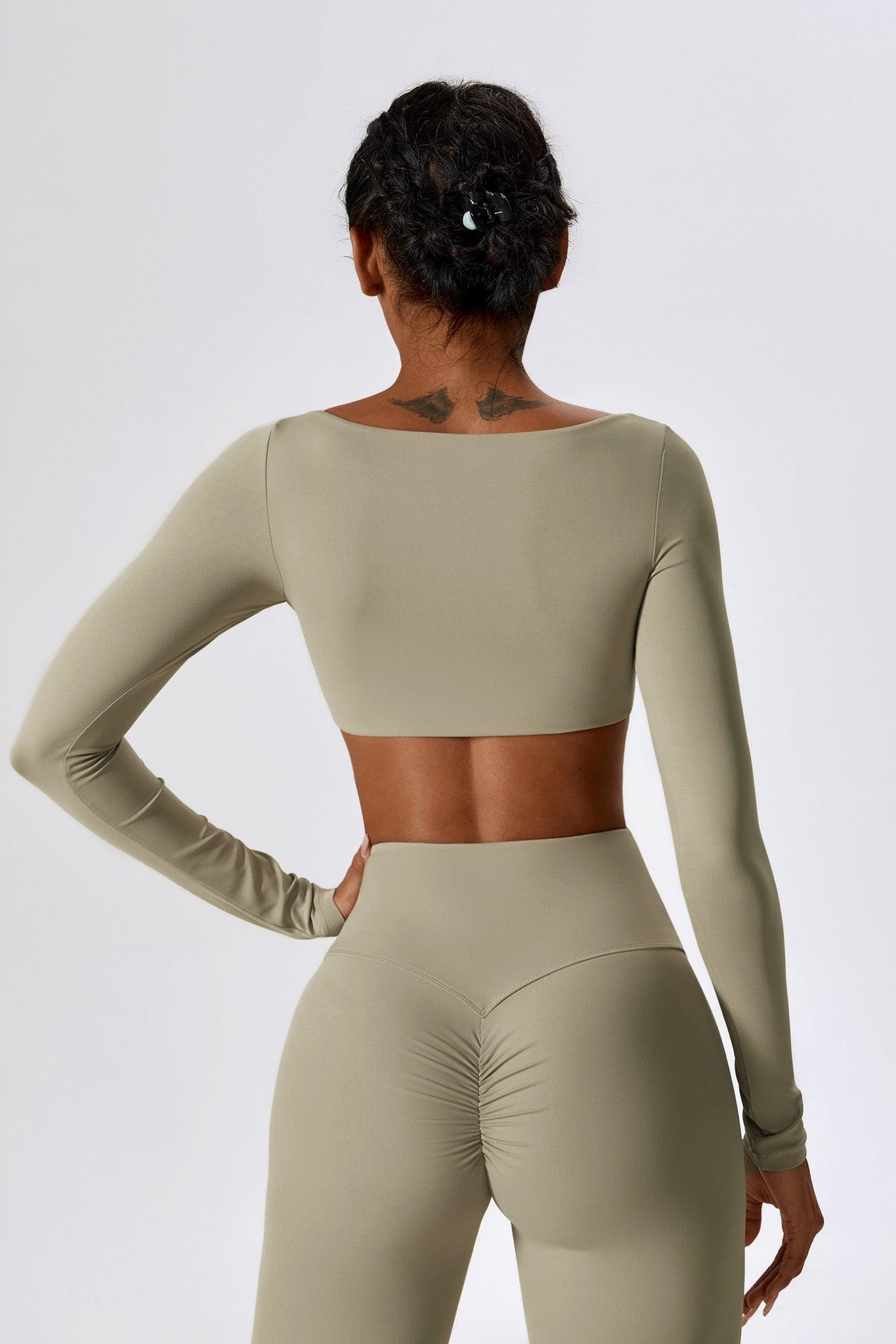 Nude Short Mid-Chest Crop Top with Comfortable Long Sleeves By BOTA Official