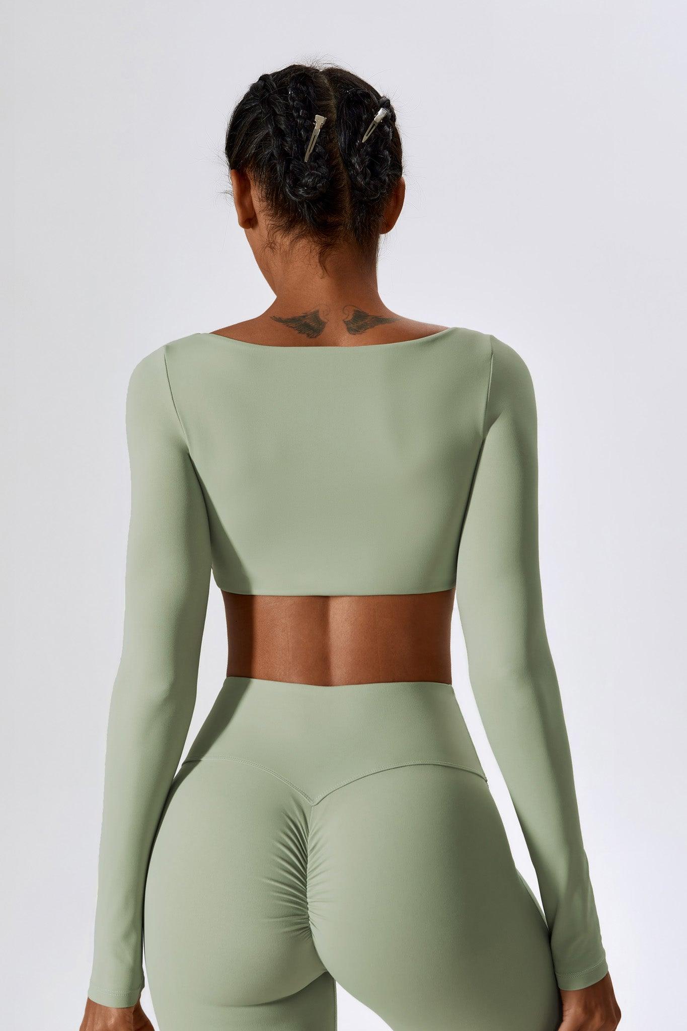 Long Sleeve Pistachio Crop Top with Stretchy and Fit Fabric By BOTA Official