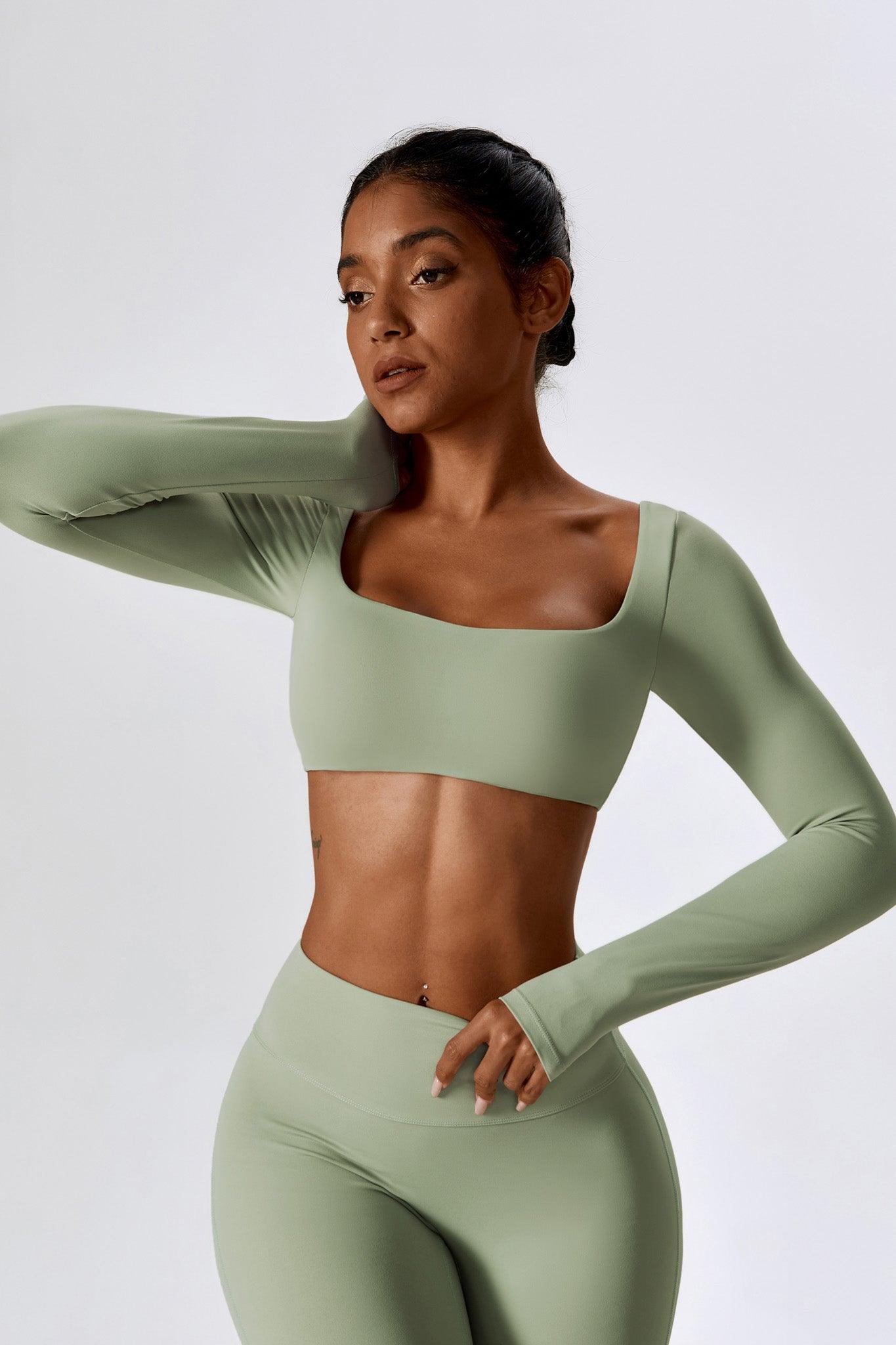 Long Sleeve Pistachio Crop Top with Stretchy and Fit Fabric By BOTA Official