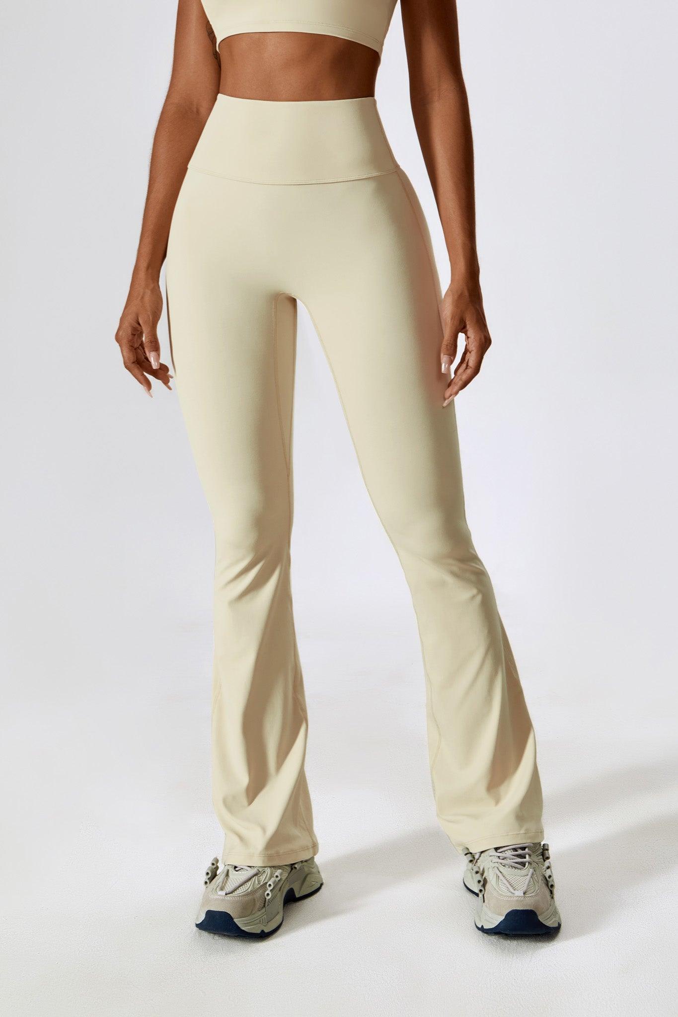 Comfy Cream FLare Leggings with Scrunch Details and Elastane By BOTA Official