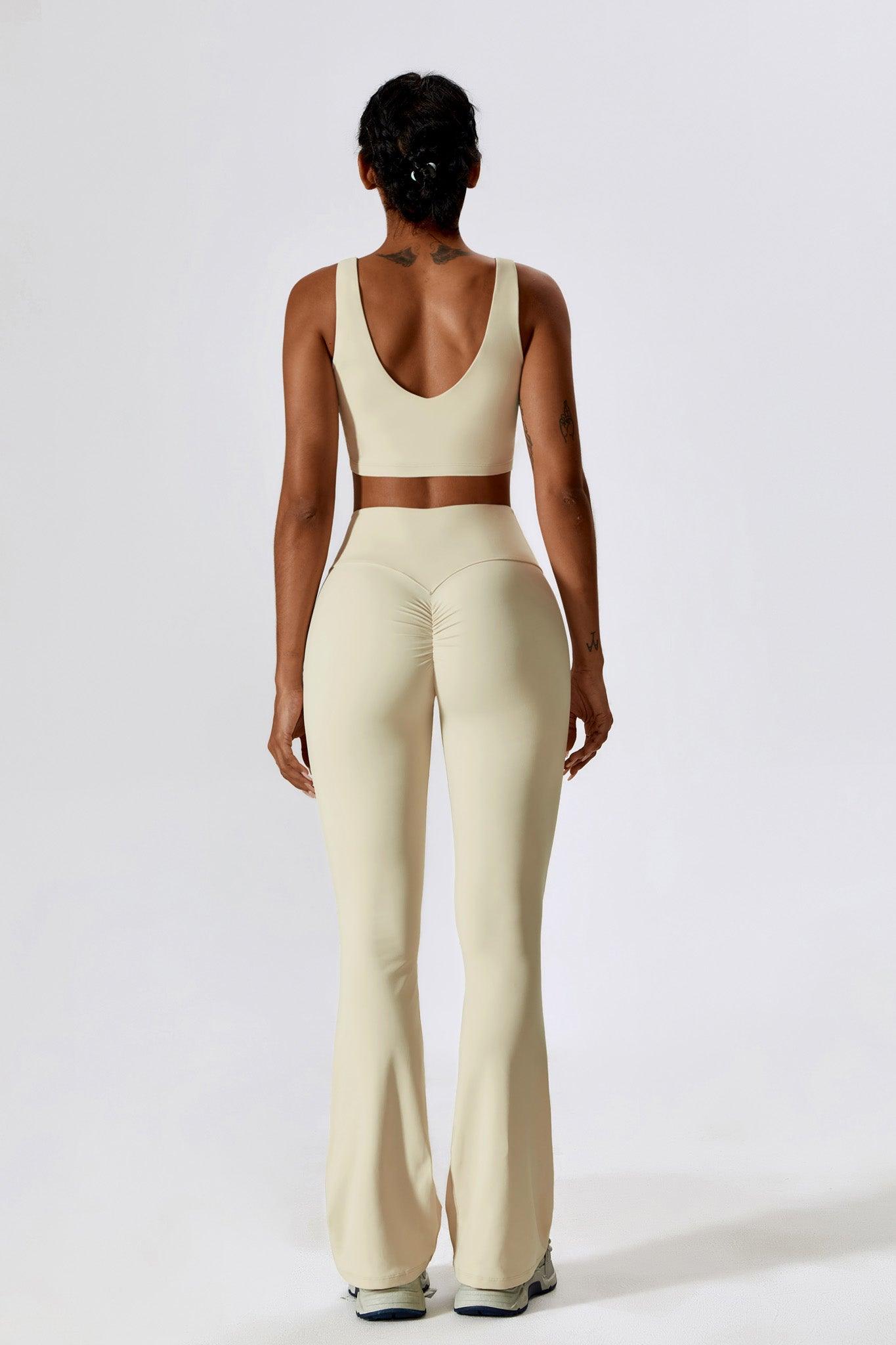 Comfy Cream FLare Leggings with Scrunch Details and Elastane By BOTA Official