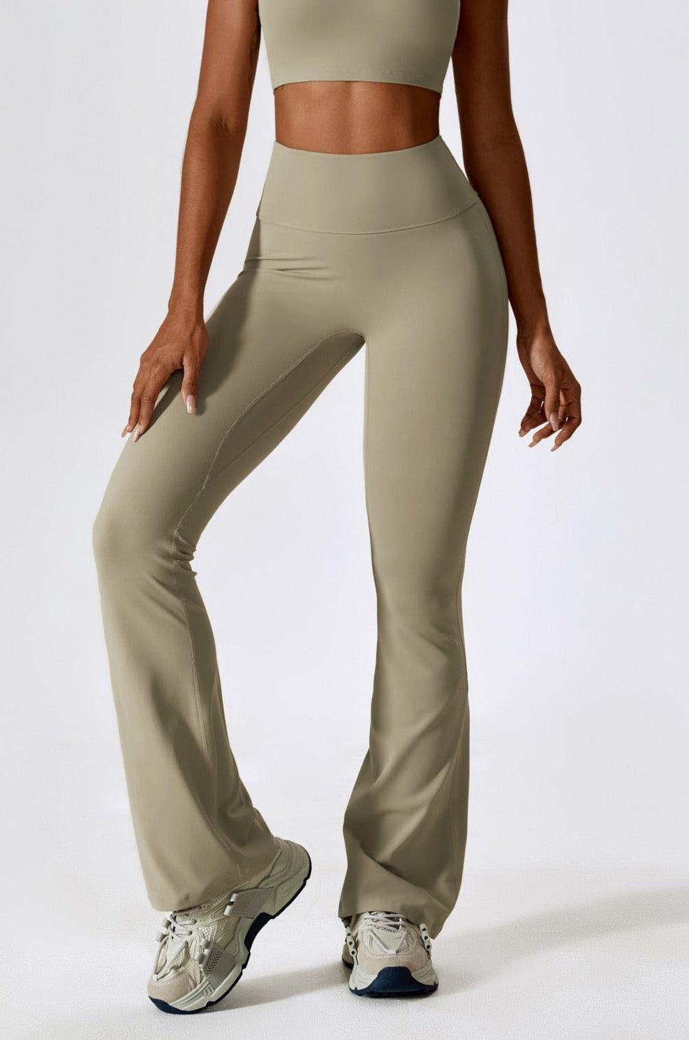 High-Waisted Nude Flare Leggings with Moisture-Wicking Fabric By BOTA Official